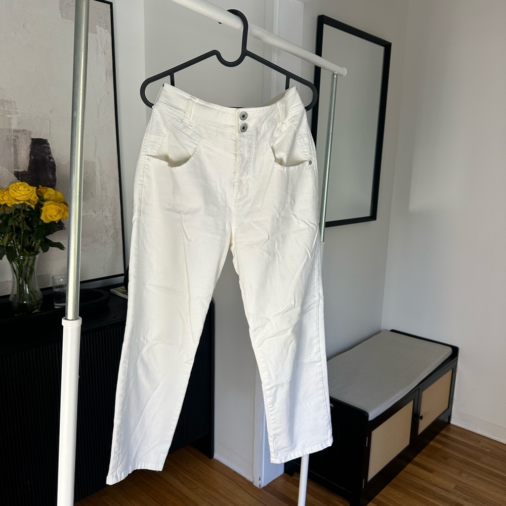 Anthropologie Cream High-Waisted Pants